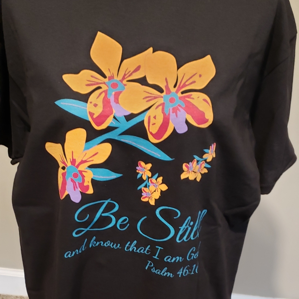 Christian Theme Black T-shirt, Ladies Size Large
